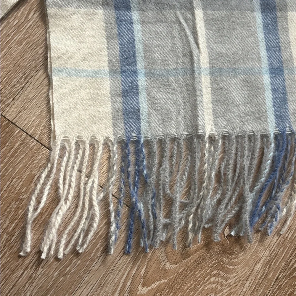 Cream/Gray/Blue Plaid Acrylic Knit Scarf 12”x72”